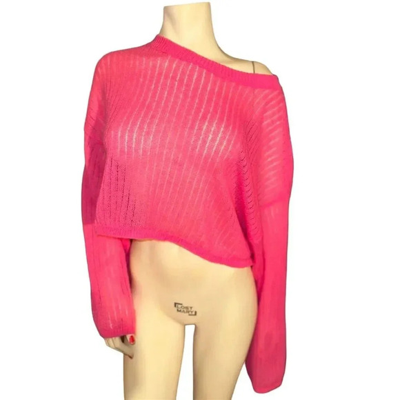- Wild Fable Women's Pink Sheer Knit Off-Shoulder Sweater Size M - Picture 1 of 8